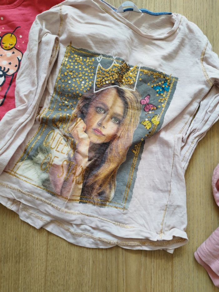 Lot de trois t-shirt manches longues fille 4 ans rose - photo numéro 3