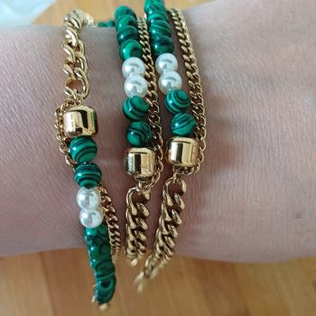 Bracelet pierre malachite en acier inoxydable de la marque y carré paris