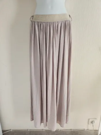 Jupe longue beige ceinture élastique doré neuve