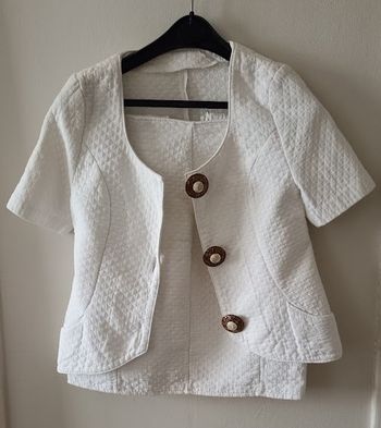 Ensemble Tailleur Jupe Unique - Fait Main - Blanc Gaufré - Style Vintage/Chic