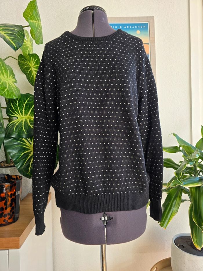 Pull noir en maille épaisse avec petits cœurs - & Other Stories - taille L - 40