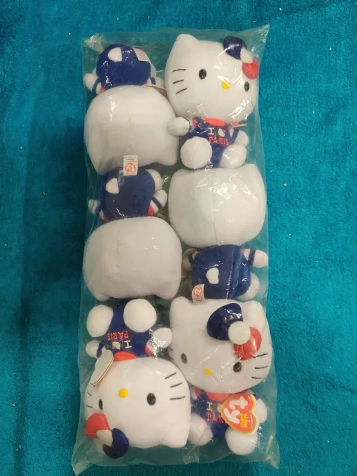 Lot de 6 peluches ty beanie baby's Hello Kitty I love Paris