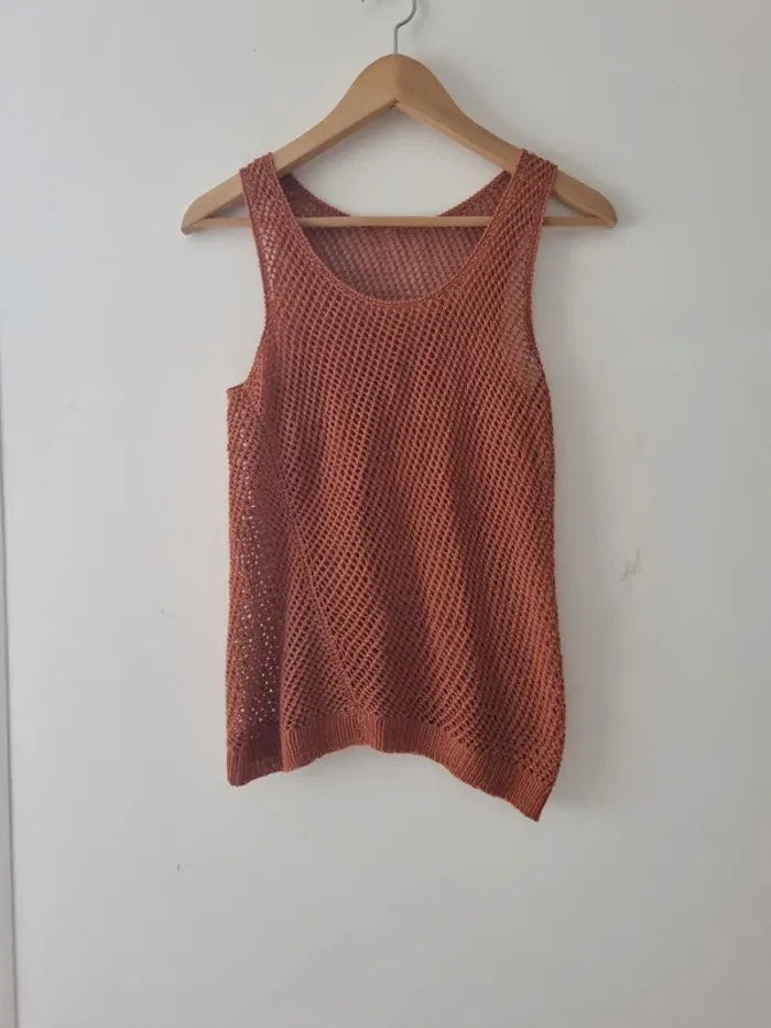 Débardeur maille ajourée vintage terracotta - photo numéro 4