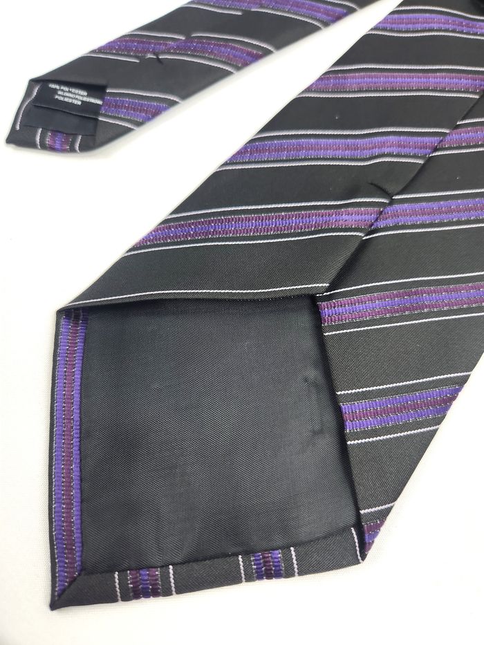 Cravate Homme 8th Avenue - Rayures Noir & Violet - Élégant - photo numéro 5