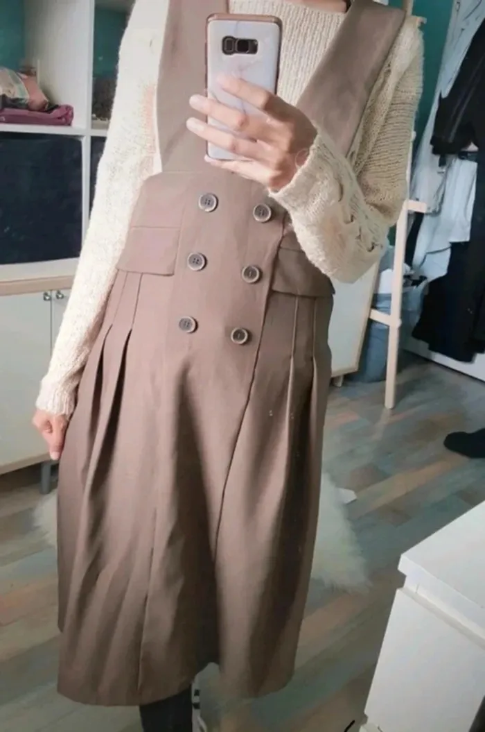 💼Magnifique robe vintage à bretelles mi-longue marron boutons taille M - photo numéro 15