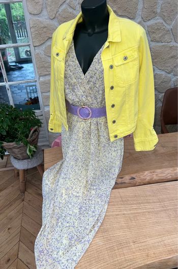 Veste en jean jaune citron été Little miss by captain tortue neuf étiqueté XS 34 14 ans
