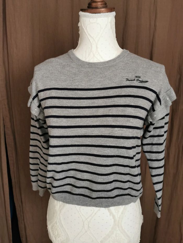 Pull gris à rayures ikks taille 10 ans