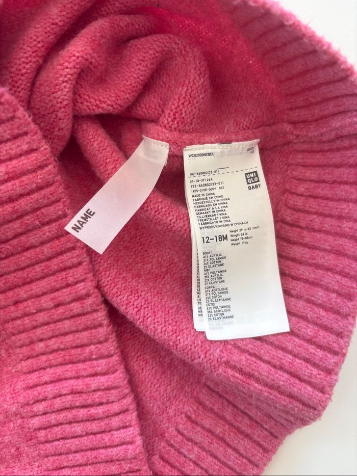 Gilet rose UNIQLO Baby – 12/18 mois – Neuf sans étiquette - photo numéro 2
