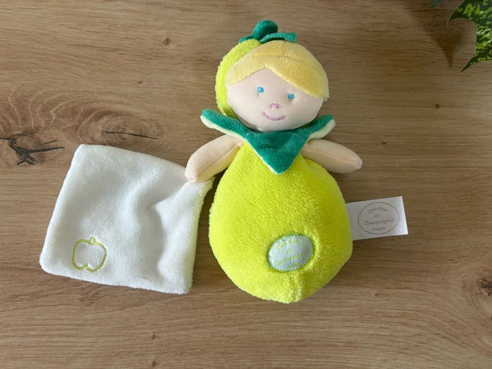 Doudou les demoiselles douillette vert  pomme mouchoir doudou et compagnie