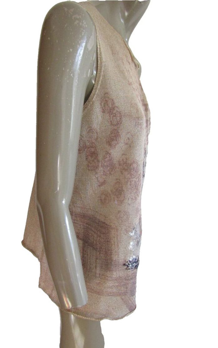 top tunique couleur beige avec fils dorés brillants marque manila grace taille indiquée 2 = 38/40 - photo numéro 3