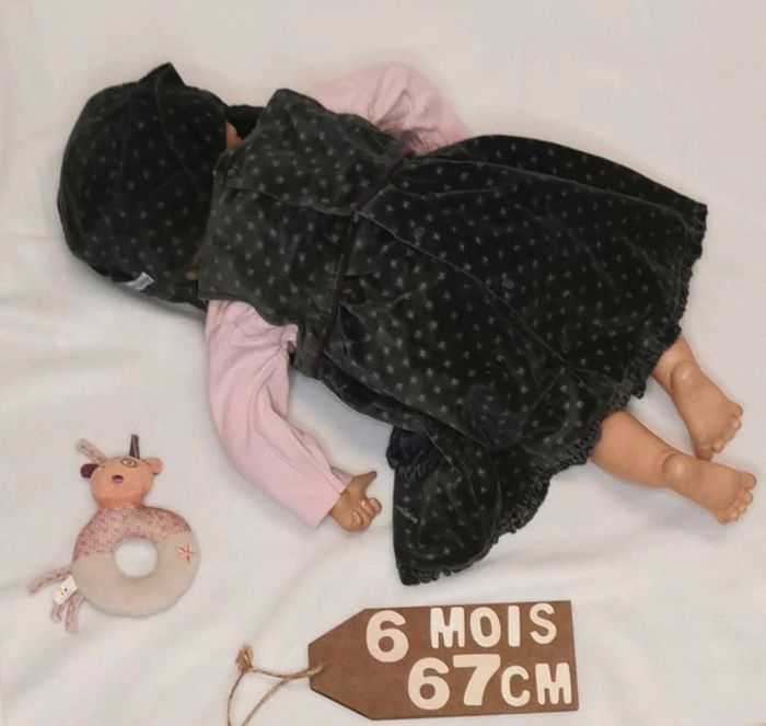 Ensemble 👣 manteau, capuche, robe, chapeau, tee-shirt sucre d'orge 6mois/67cm - photo numéro 8
