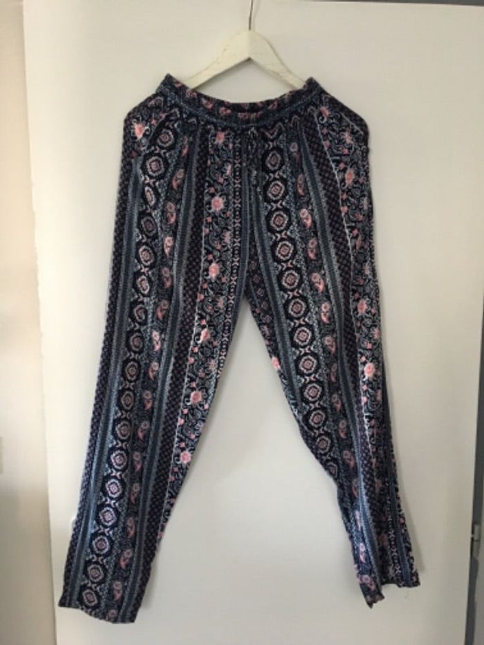 Pantalon léger bleu marine et rose M/L