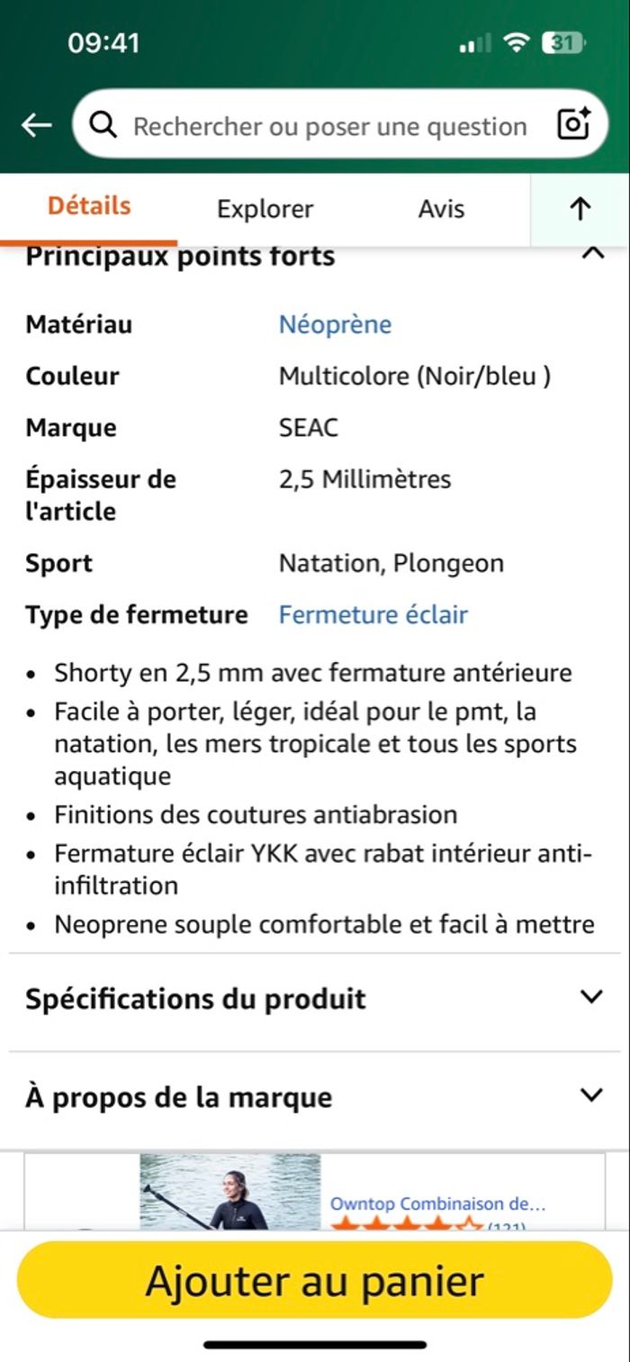 COMBI PLONGÉE FEMME SHORTY XL