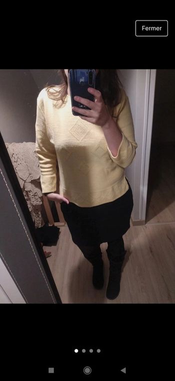 Joli pull jaune vintage manches 3/4 taille L xl