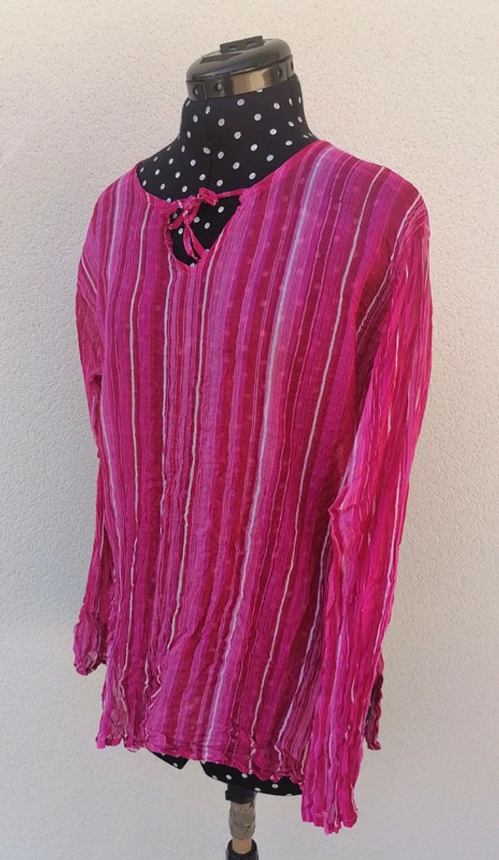 Blouse transparente rose fushia rayures Taille M Coline - photo numéro 7