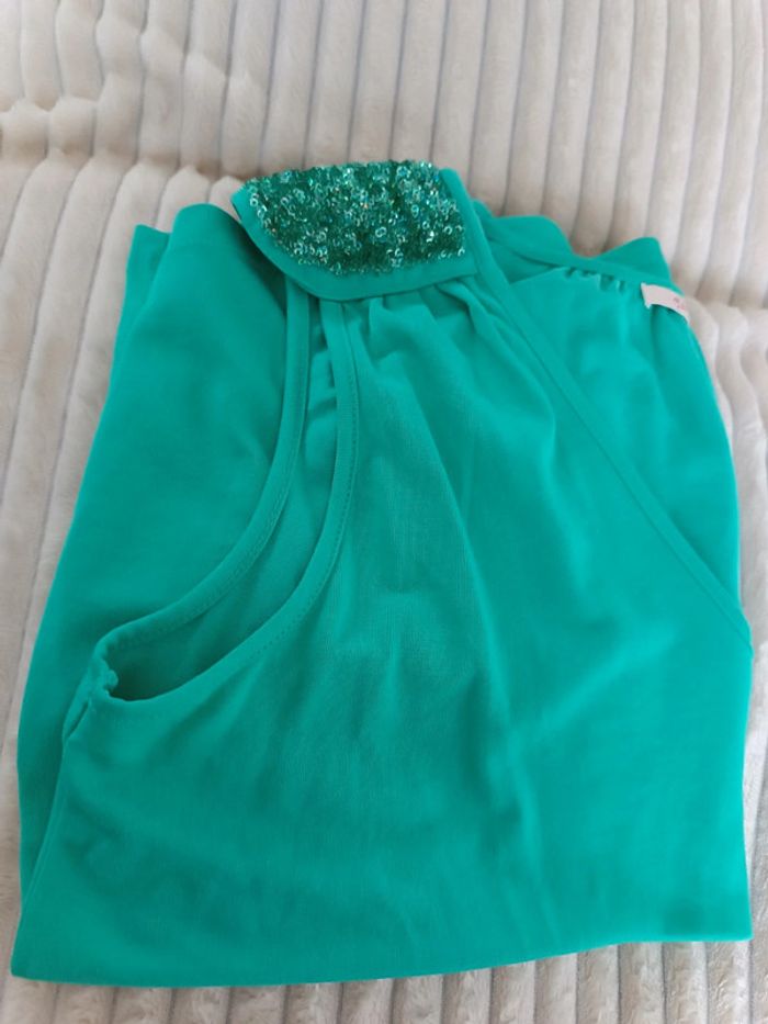 🩵 Jolie blouse sans manches avec paillettes🩵 couleur vert eau - camaïeu - taille M - neuve - photo numéro 4
