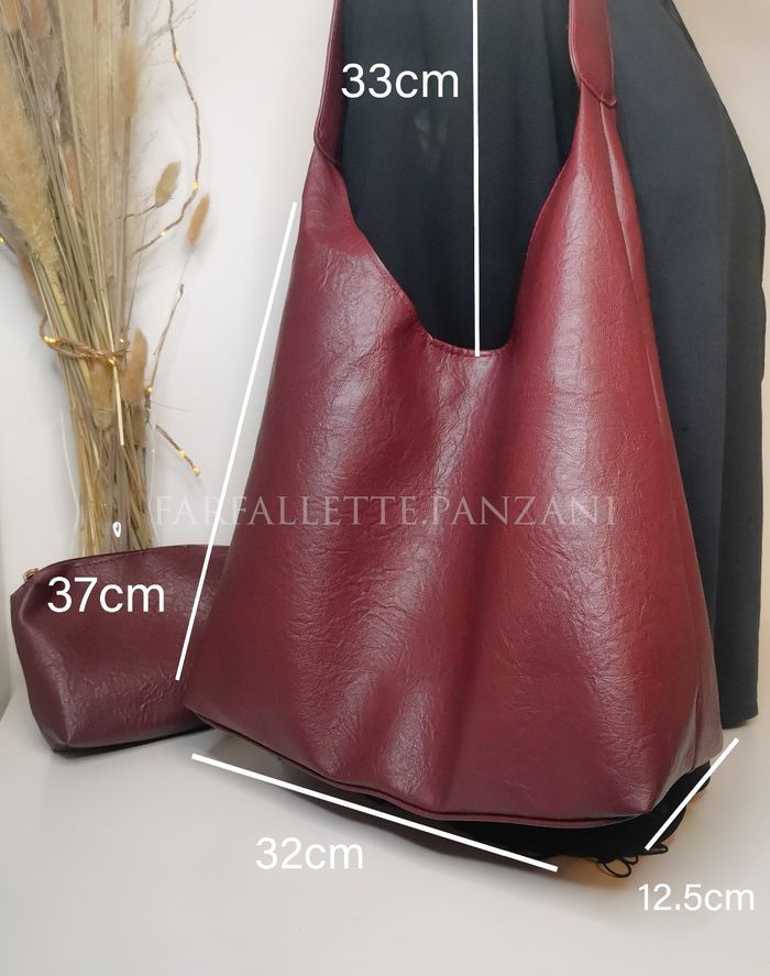 Sac fourre tout cuir écologique bordeaux femme - photo numéro 3