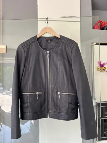 Blouson cuir bleu marine