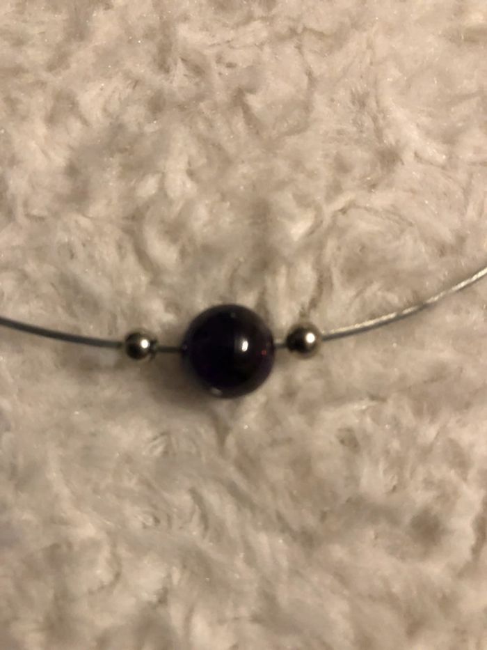 BB-Collier ras de cou argenté/perle noire NEUF - photo numéro 2