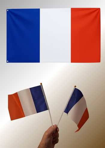 Pack Drapeaux France 1 Grand Format + 2 Mini Drapeaux à Main