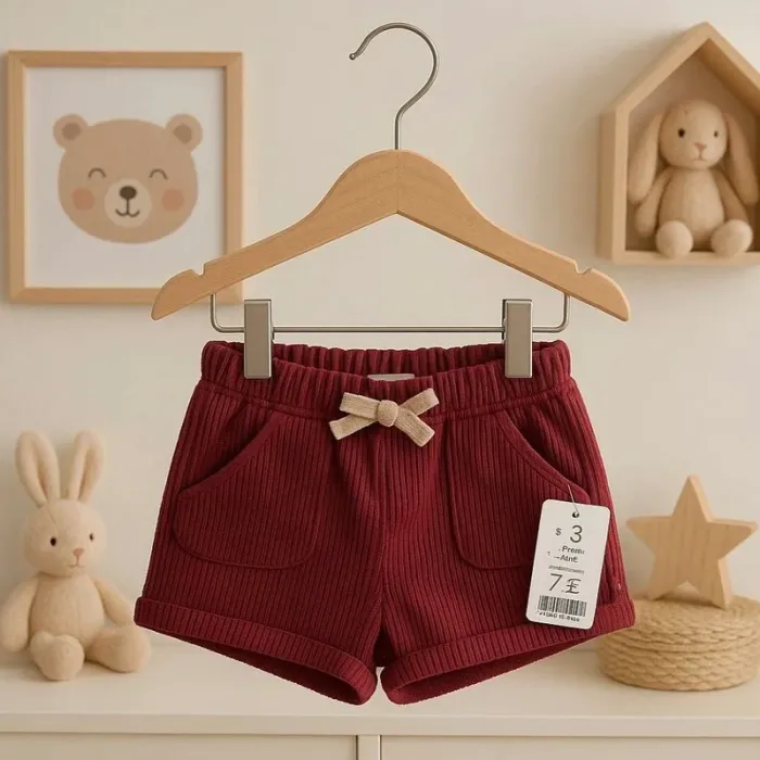 Short bébé fille en velours côtelé bordeaux Obaïbi – 6/9 mois