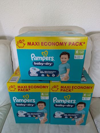 3 packs Pampers Taille 6 Baby Dry