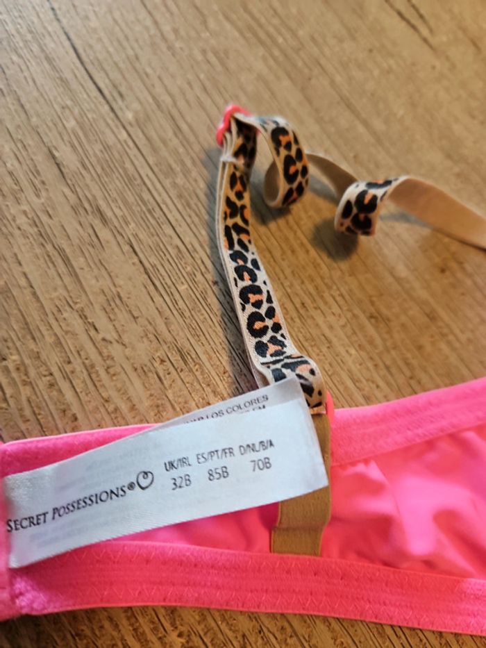 Soutien gorge ado rose fluo, bretelles léopard, Secret Possession, F 85B, Eu 70B, neuf - photo numéro 8