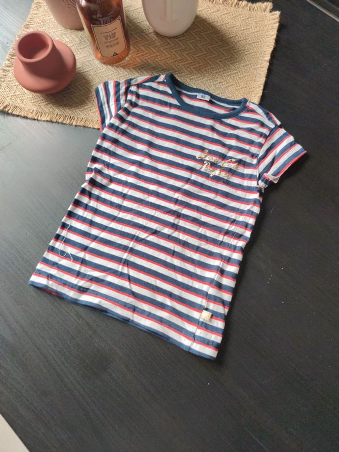 Tee shirt rayé bleu marine/blanc/rouge