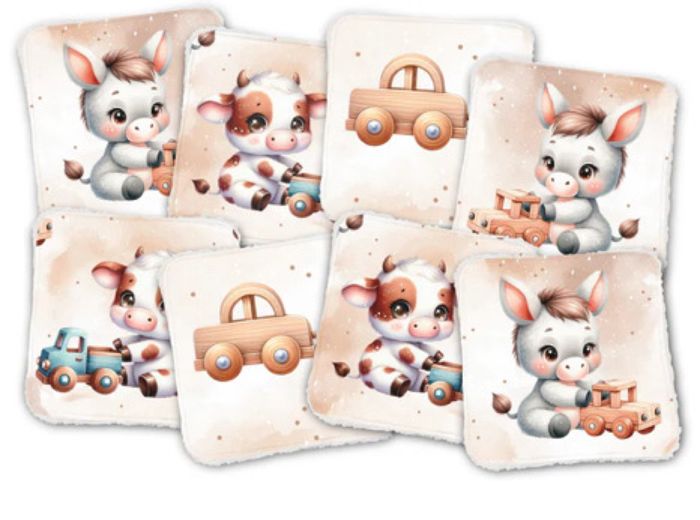 8 lingettes lavables animaux