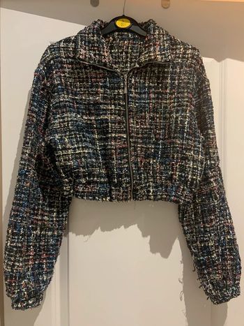 🔝 Veste courte manches longues Shein noire avec liseré argenté et coloré taille M 38 coton polyester