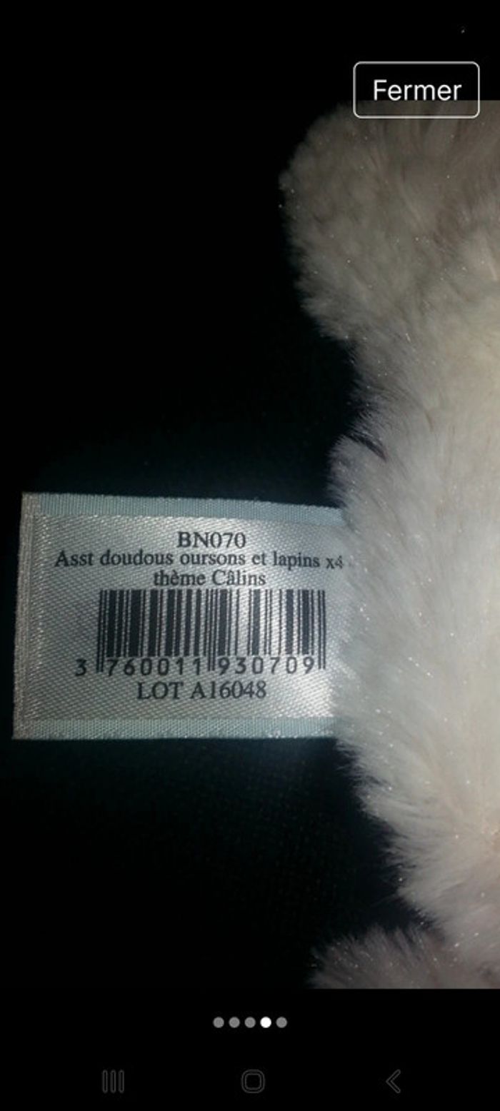 Doudou plat ours fuschia et
blanc *Câlins* BN070 - photo numéro 4