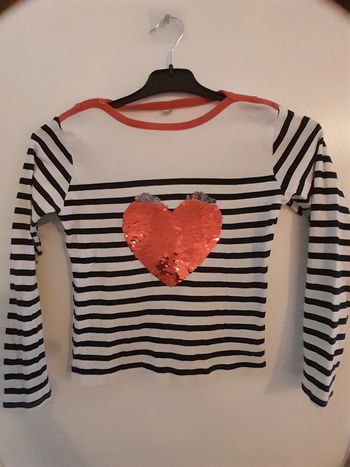 T-shirt, style marin, avec coeur, taille 10 ans,