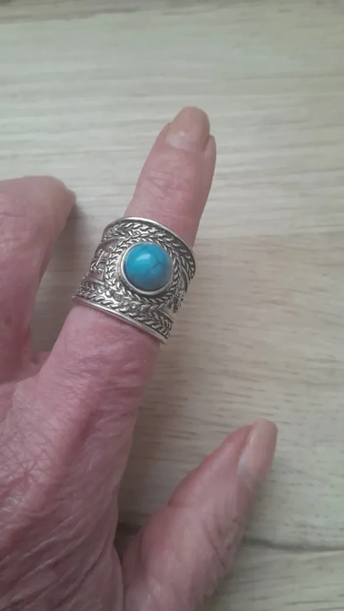 Bague style Bohème, pierre turquoise, réglable