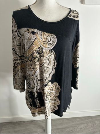 Blouse noire et beige paisley Christine Laure T48 4XL