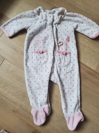 🌴 Pyjama velours blanc rose pois taille 3 mois