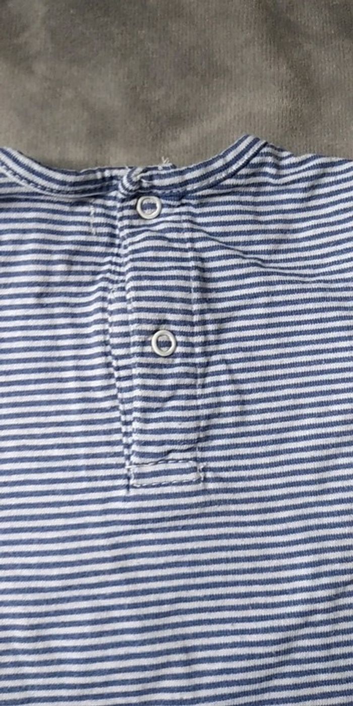 Tee shirt manches longues Mixte 3 mois rayé blanc et bleu foncé 100% coton TEX Baby - photo numéro 10