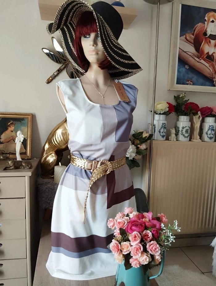 🌿Robe Tricolore Style Rétro Graphique Tendency T34/36🌿 - photo numéro 2