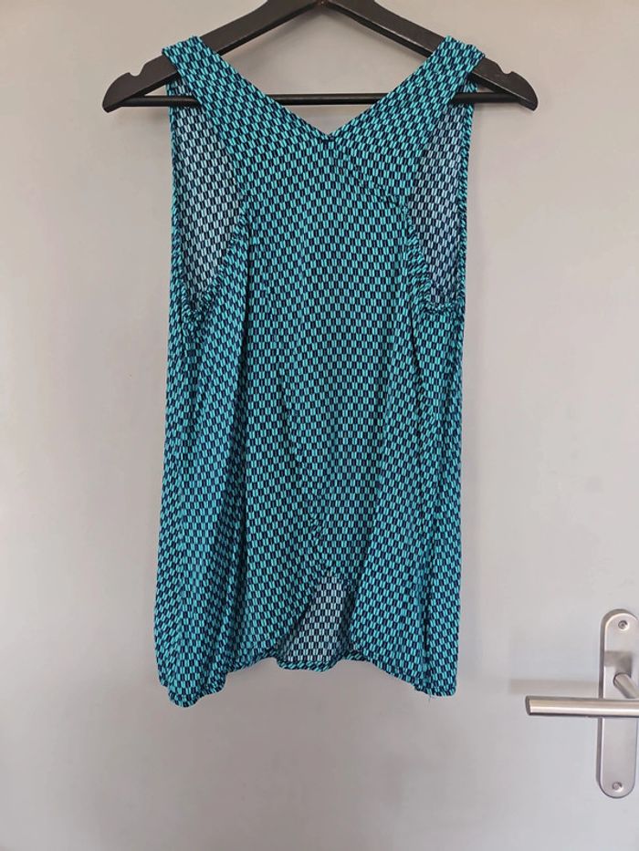 Top bleu et turquoise croisé dos viscose- Taille L - photo numéro 3