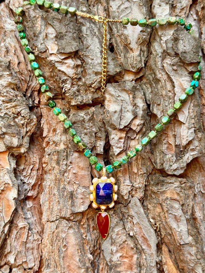 collier habaha Paris fils tissés chaîne réglable  gros pendentif lapis-lazuli Coraline  perles eu - photo numéro 3