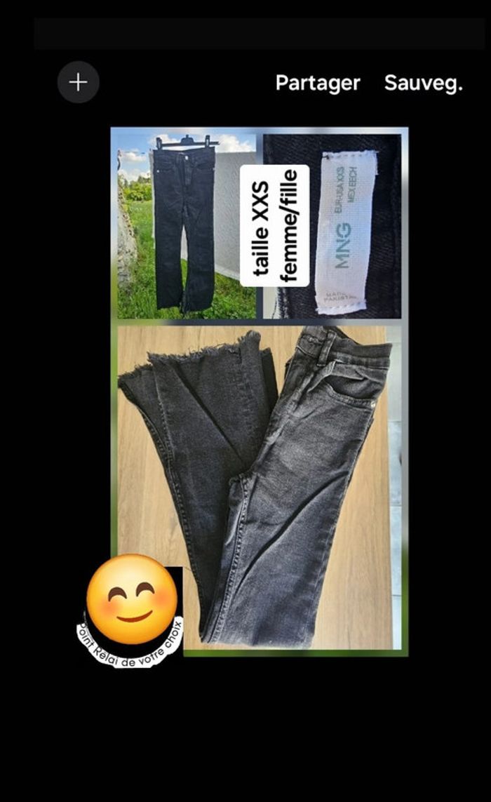 Jean évasé noir fille adolescente femme xxs