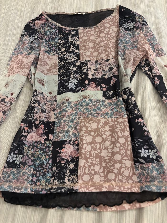 Haut mesh vintage patchwork fleurs - photo numéro 6