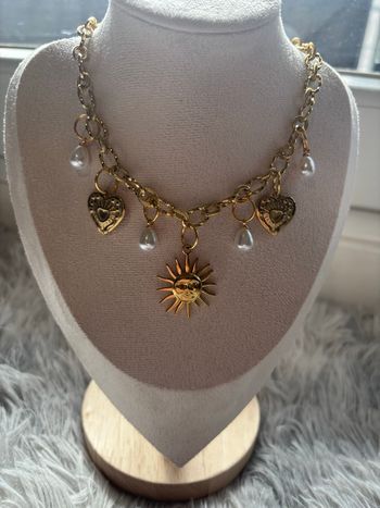 Collier doré soleil, cœurs & perles • Style bohème chic