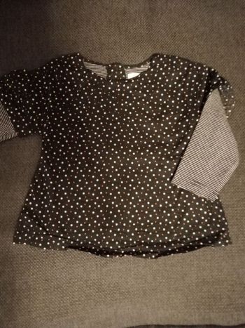 Blouse manches longues noire à pois manches rayées