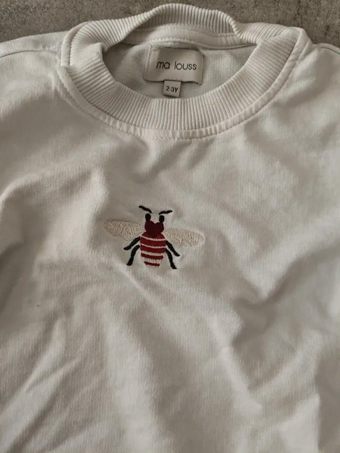 Pull blanc cassé Ma Louss abeille en coeur 2-3 ans - photo numéro 2