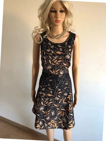 Robe noire et beige neuve imprimée sans manches Molly Bracken taille M (valeur 49€) taille grand