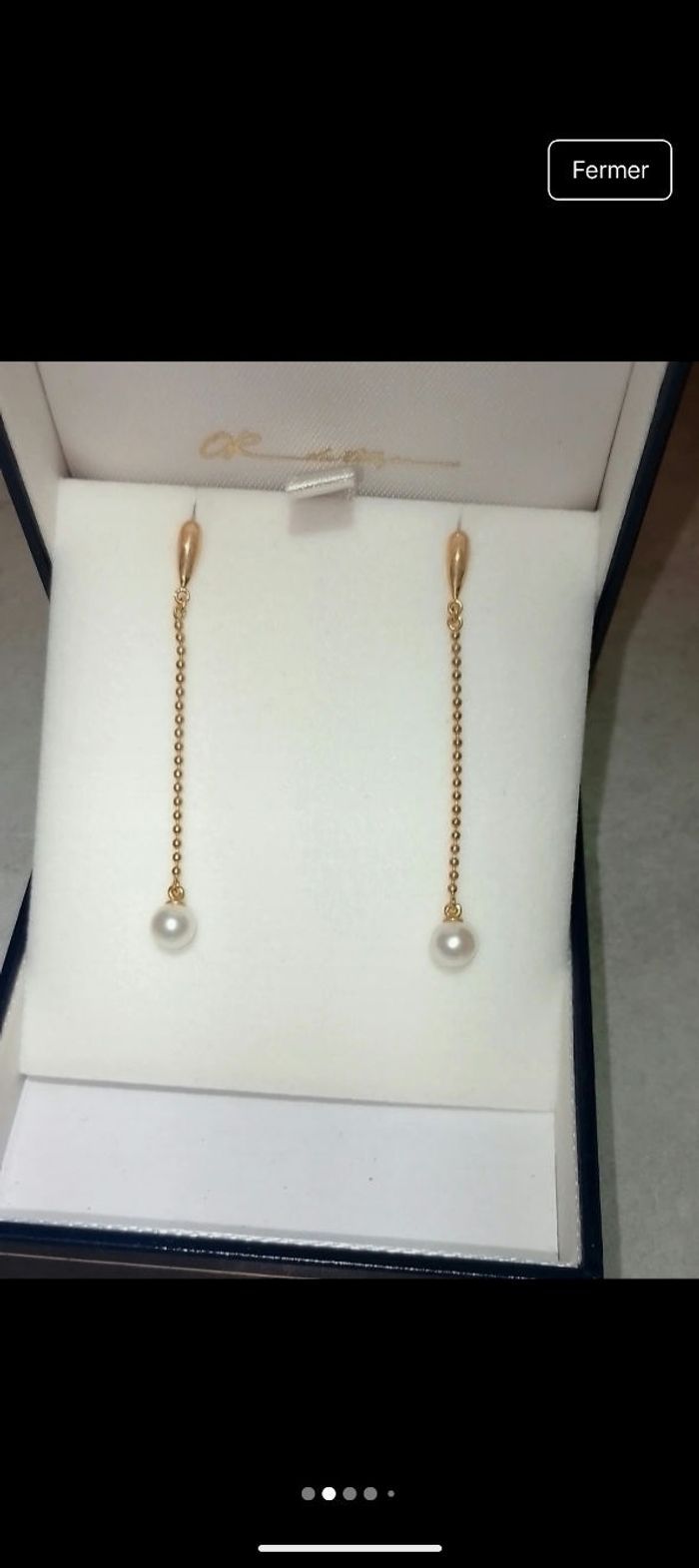 Parure collier/Boucles d'oreilles or et perles de culture - photo numéro 2