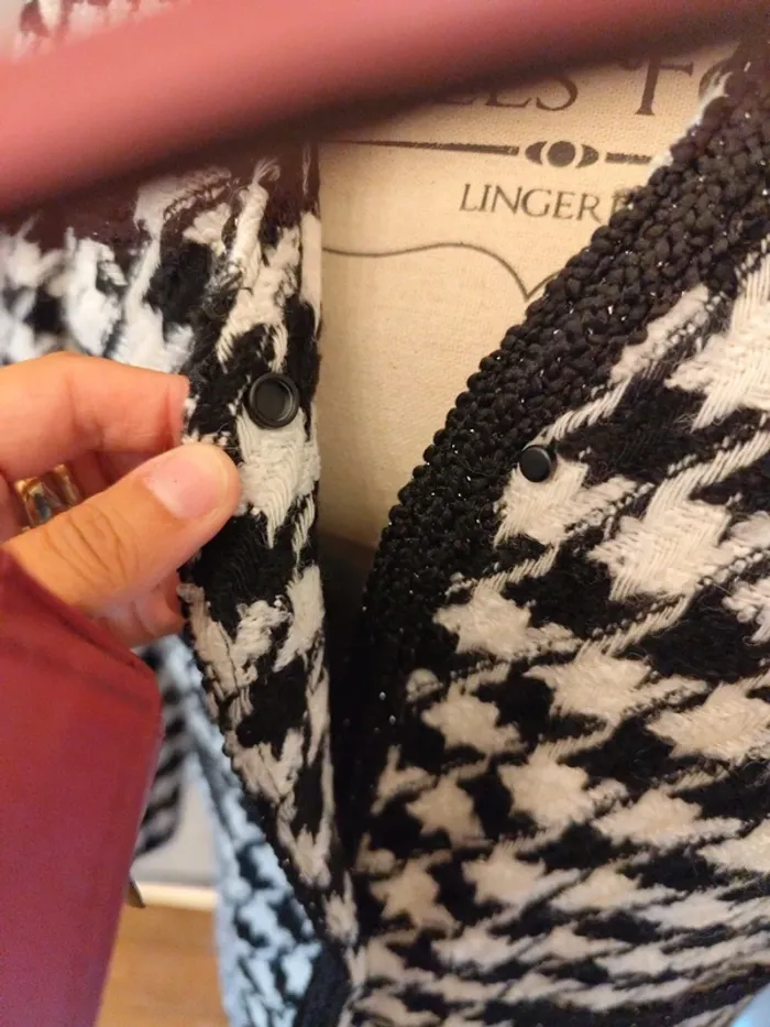Veste laine mélangée Mango tweed pied de poule noir blanc XS/S - photo numéro 3