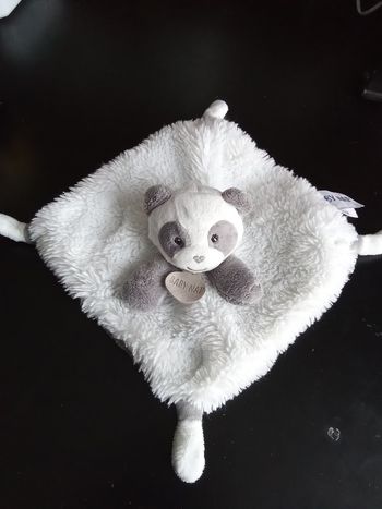 Doudou panda carré, mouchoir, blanc, gris  baby nat'