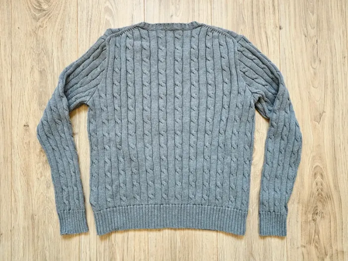 Pull Ralph Lauren torsadé cable knit twisted col gris blanc L femme - photo numéro 6