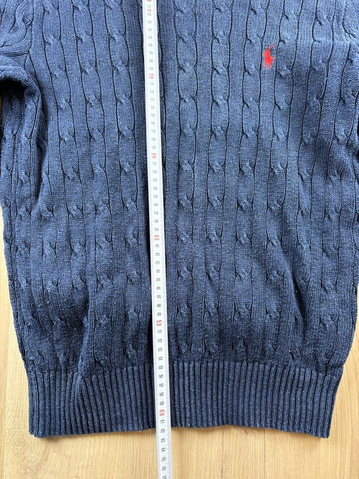 Pull Ralph Lauren Torsadé bleu marine logo rouge brodé Taille M - photo numéro 5